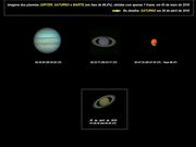 Planetas Júpiter, Saturno e Marte (em fase 88.4 %).